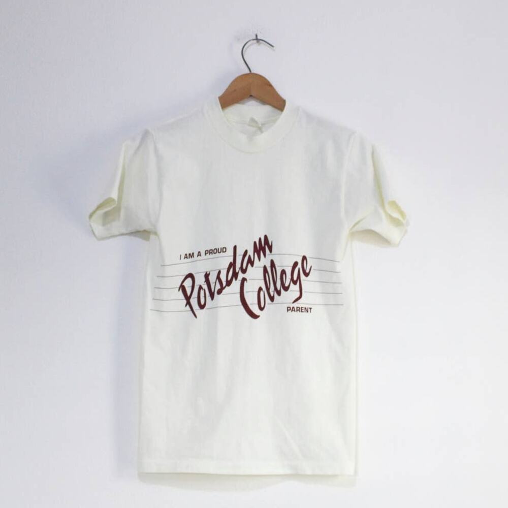 Vintage 80s Proud Potsdam College Parent White T Shirt Mens Small